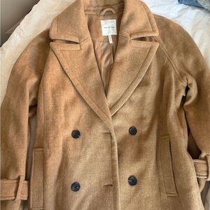 Avec Les Filles Camel Double-Breasted Pea Coat